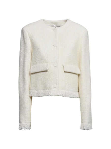  Msgm Fringed Flap-pockets Tweed Jacket - Neutrals 