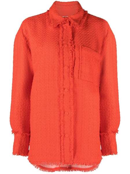  Msgm Fringed Tweed Overshirt - Red 