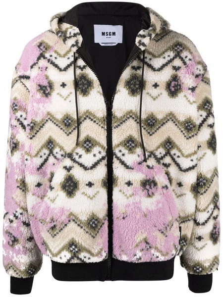  Msgm Geometric Print Hooded Jacket - White 