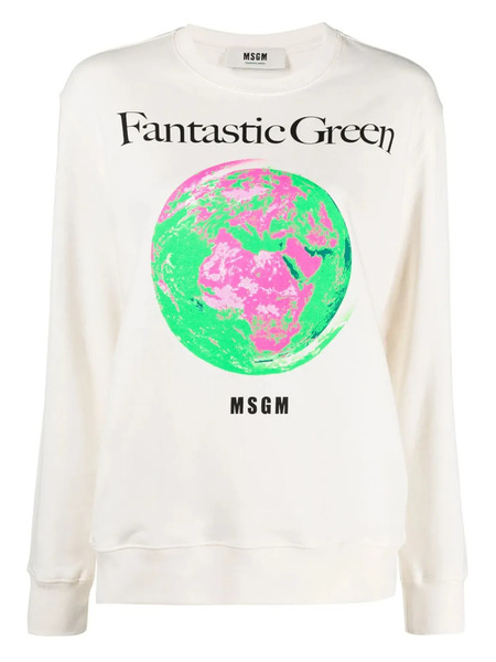  Msgm Globe-print Sweatshirt - Neutrals 