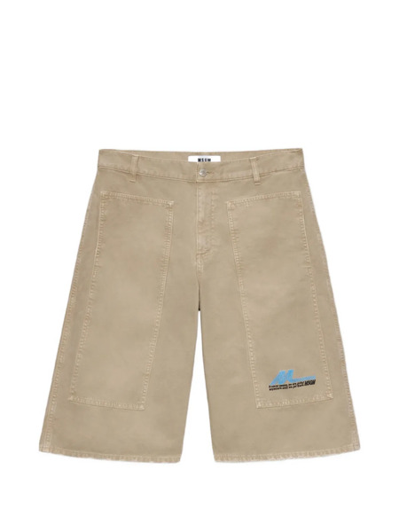  Msgm Graphic-detail Denim Shorts - Neutrals 