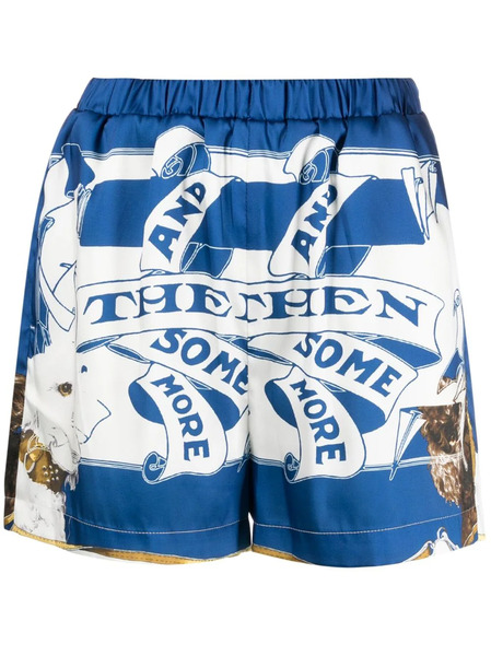  Msgm Graphic-print Satin Mini Shorts - Blue 