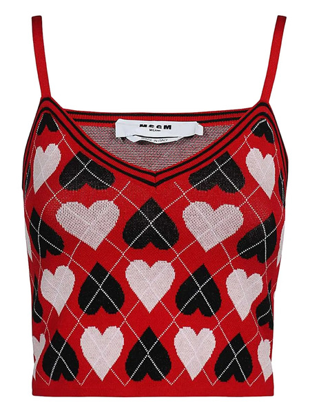  Msgm Heart-pattern Knitted Top - Red 