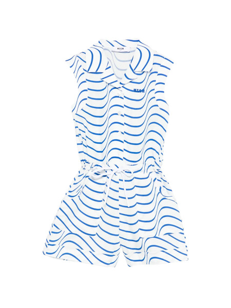  Msgm Kids Buttoned Striped Playsuit - White 