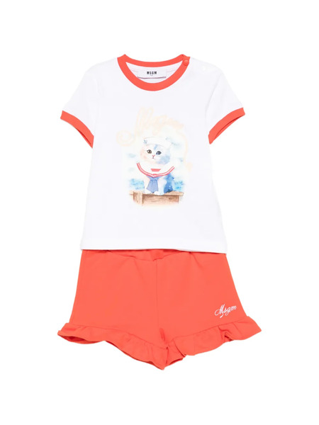  Msgm Kids Cotton Shorts Set - Orange 