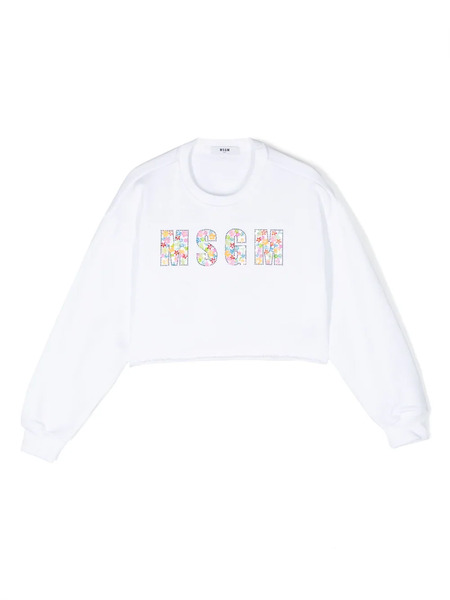  Msgm Kids Floral Sequin-embellished Crew Neck Sweatshirt - White 