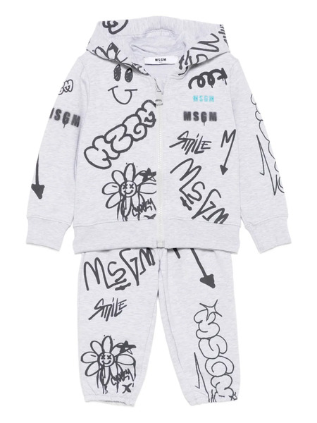  Msgm Kids Graffiti-print Tracksuit Set - Grey 