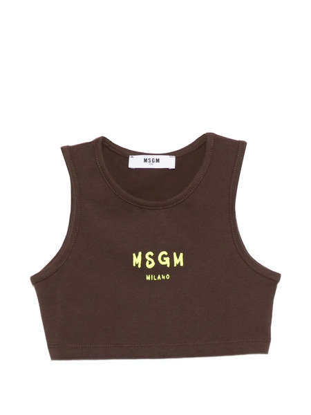  Msgm Kids Logo-detail Crop Top - Brown 