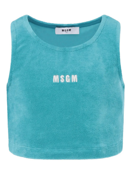  Msgm Kids Logo-embroidered Cropped Tank Top - Blue 