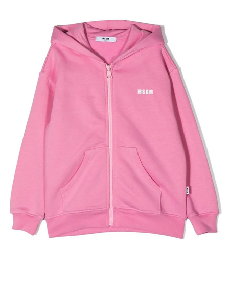  Msgm Kids Logo-print Zipped Hoodie - Pink 
