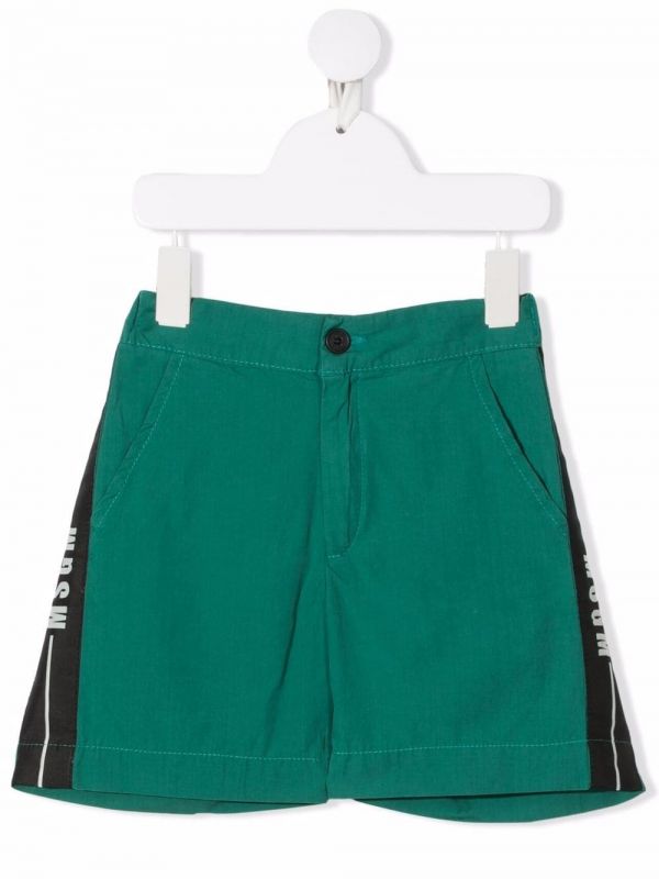  Msgm Kids Logo-tape Elasticated Shorts - Green 