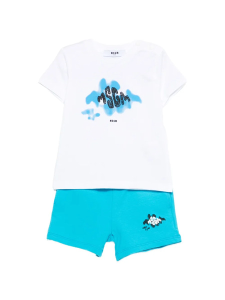 Msgm Kids Printed Short Set - Blue 