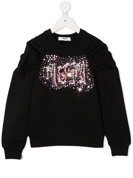  Msgm Kids Sequin Embellished Gathered Sweatshirt - Black 