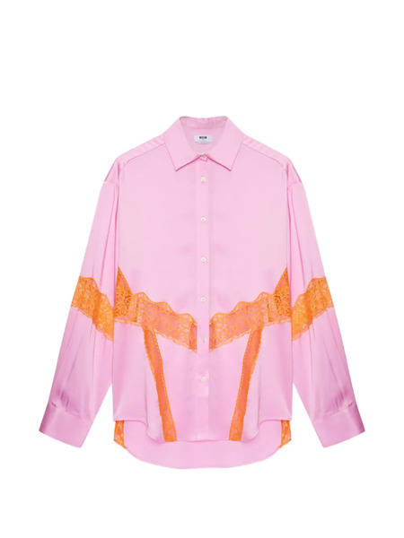  Msgm Lace Panel Shirt - Pink 