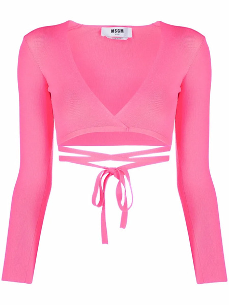 Msgm Lace-up Cropped Top - Pink 