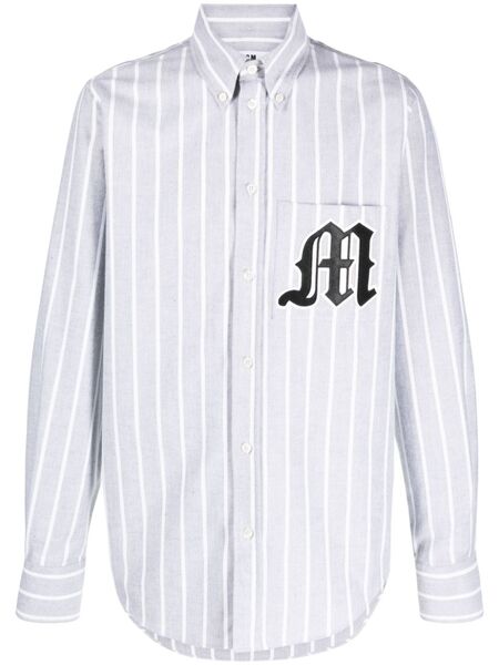  Msgm Logo-appliqué Striped Cotton Shirt - Grey 
