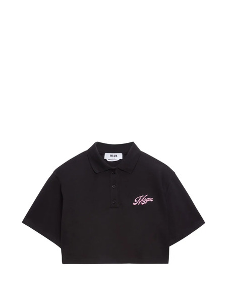  Msgm Logo Crop Polo Top - Black 