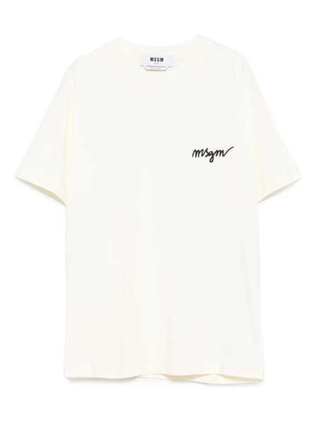  Msgm Logo-embroidered Cotton T-shirt - Neutrals 