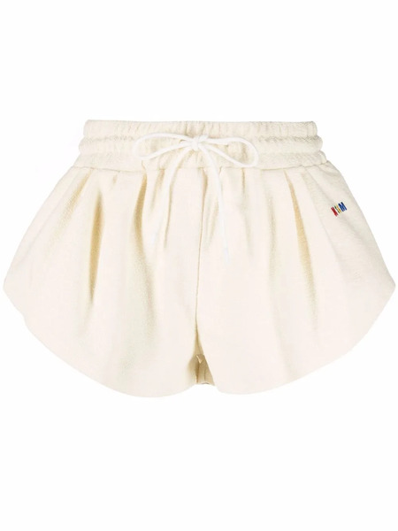 Msgm Logo-embroidered Cotton Track Shorts - Neutrals 