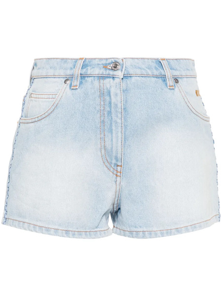 Msgm Logo-embroidered Denim Shorts - Blue 