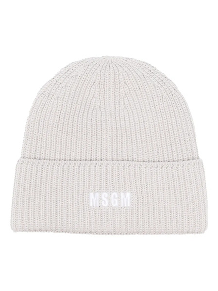  Msgm Logo-embroidered Ribbed-knit Beanie - Grey 