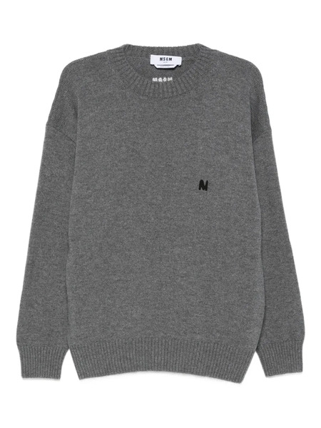  Msgm Logo-embroidered Wool Sweater - Grey 