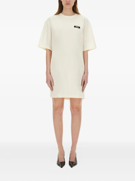  Msgm Logo-patch Mini Dress - Neutrals 