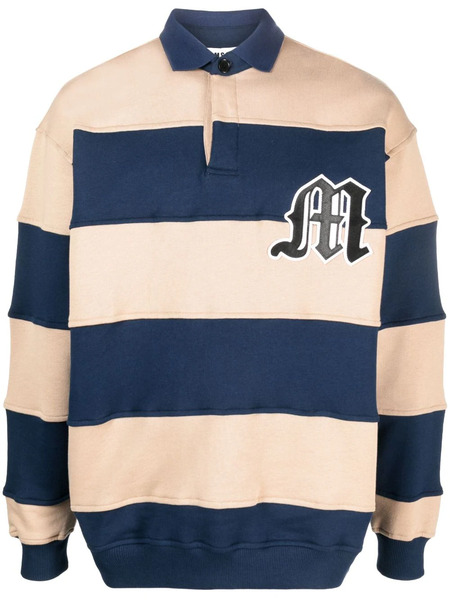  Msgm Logo-patch Striped Polo Sweatshirt - Neutrals 