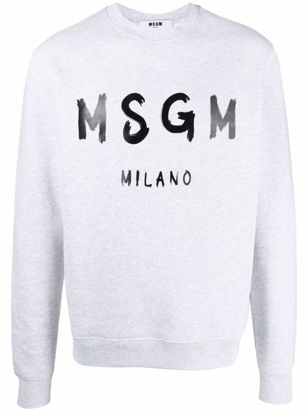  Msgm Logo-print Crew Neck Sweatshirt - Grey 