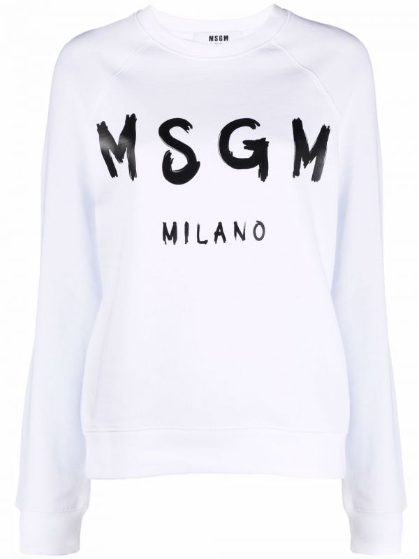  Msgm Logo-print Crew Neck Sweatshirt - White 