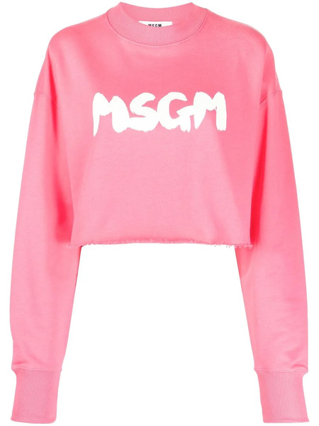  Msgm Logo-print Cropped Sweatshirt - Pink 