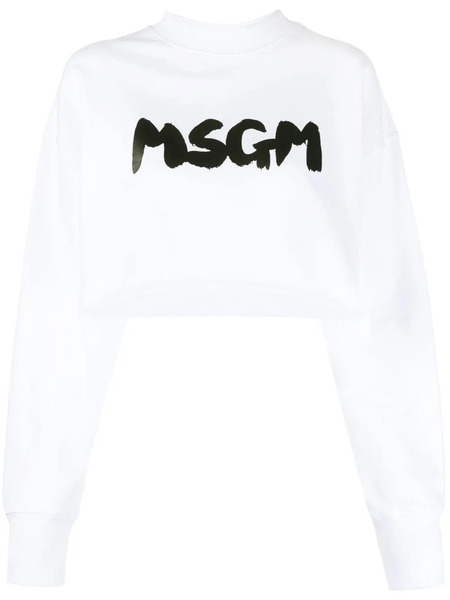  Msgm Logo-print Cropped Sweatshirt - White 