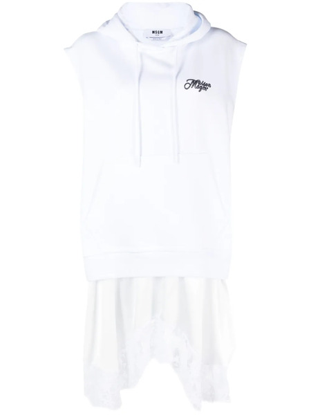  Msgm Logo-print Lace-trim Minidress - White 