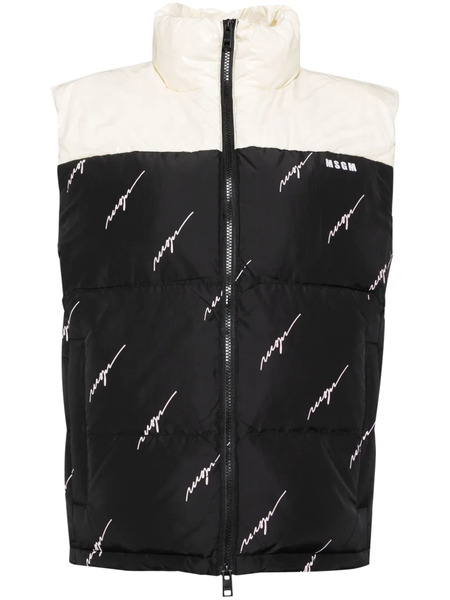  Msgm Logo Print Puffer Vest - Black 