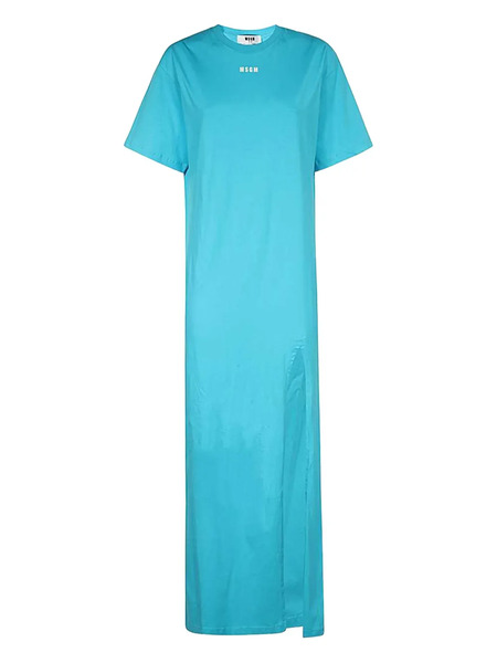  Msgm Logo-print Side-slit Maxi Dress - Blue 