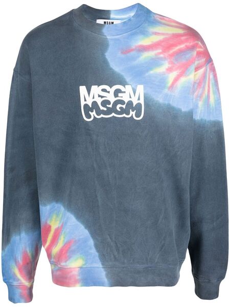  Msgm Logo-print Tie-dye Sweatshirt - Blue 