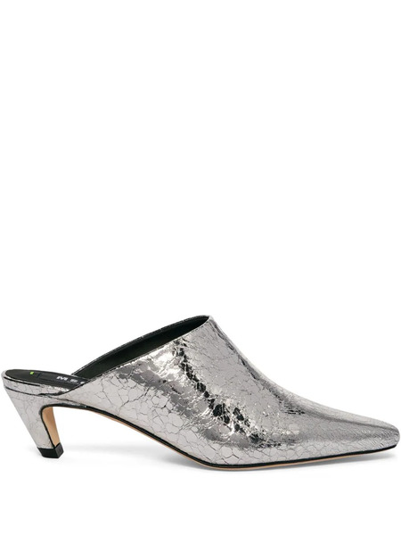  Msgm Metallic Leather Mules - Silver 