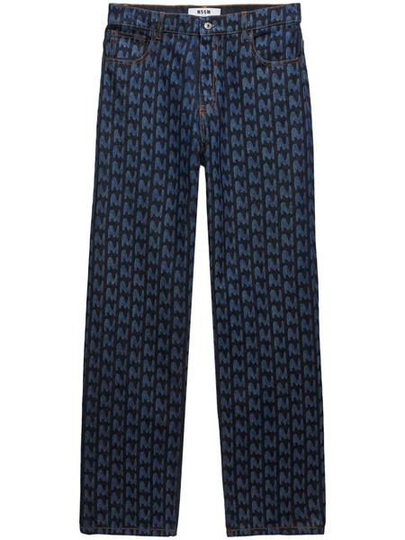  Msgm Monogram-print Cotton Jeans - Blue 