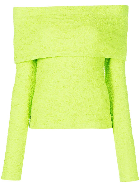  Msgm Off-shoulder Textured Top - Green 
