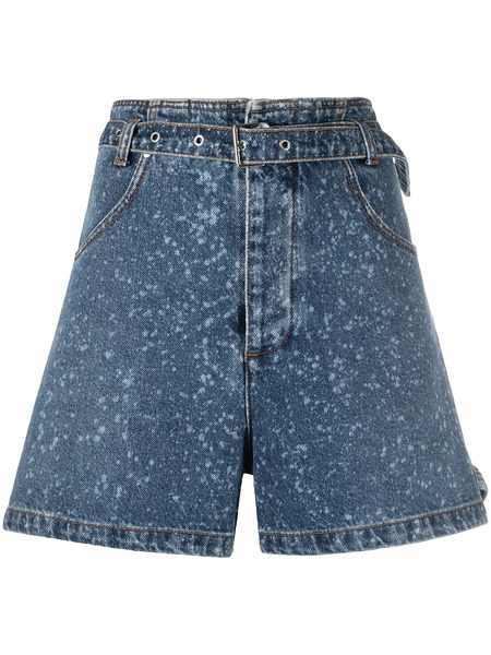  Msgm Paint-splatter Print Denim Shorts - Blue 