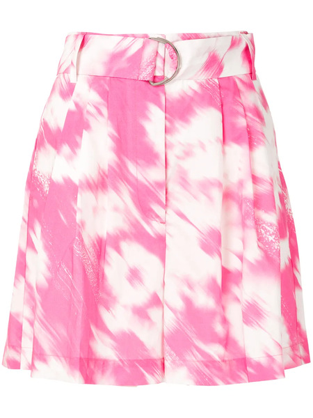  Msgm Painterly-print Belted Shorts - Pink 