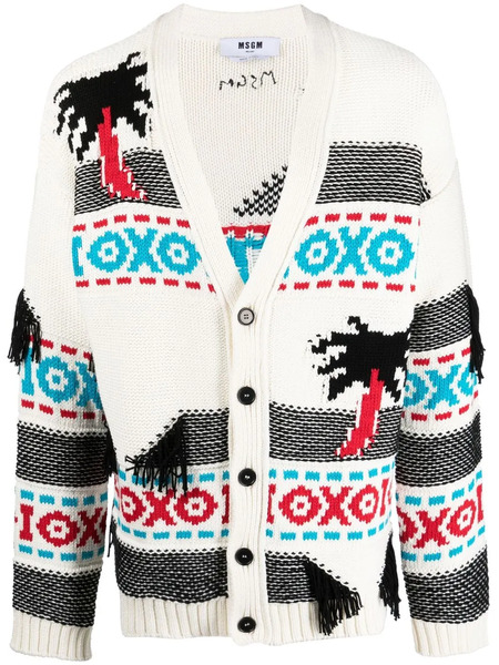  Msgm Patterned Intarsia-knit Cardigan - White 