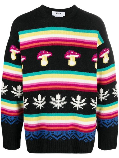  Msgm Patterned Jacquard Crew-neck Jumper - Black 