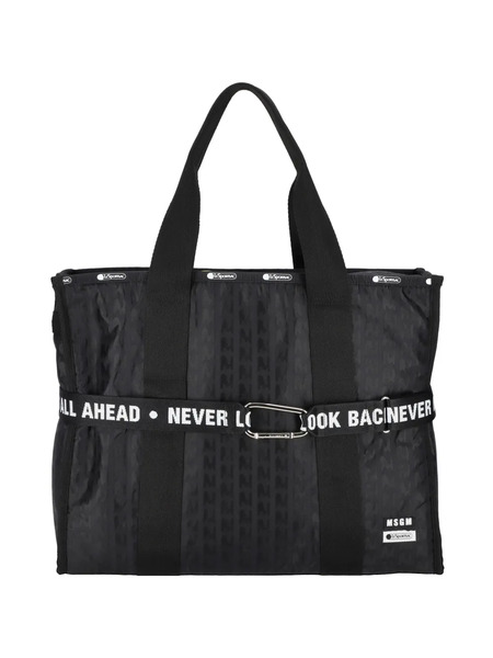  Msgm Patterned Lettering Strap Tote Bag - Black 