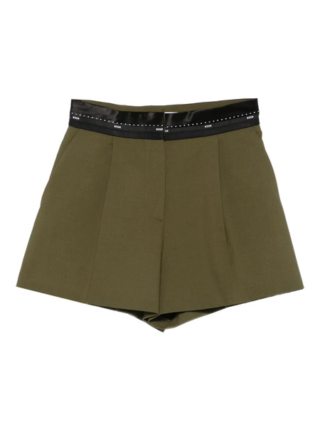  Msgm Pleated-panel Ribbon-trimmed Shorts - Green 