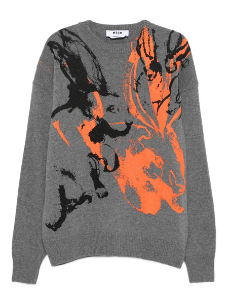  Msgm Rabbit-print Crew-neck Sweater - Grey 