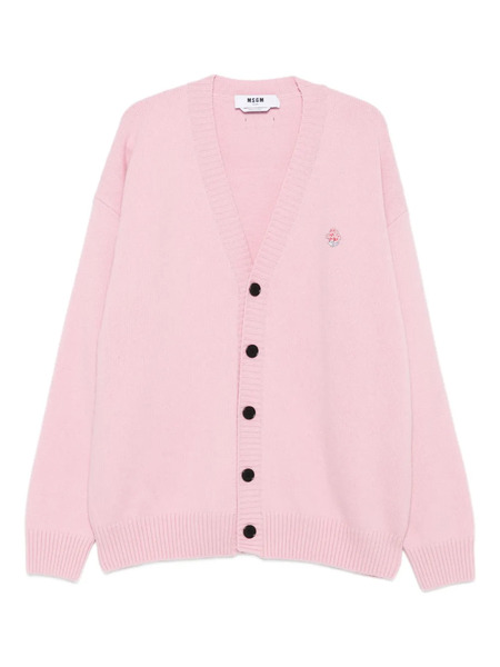  Msgm Rose-embellished Buttoned Cardigan - Pink 
