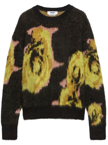  Msgm Rose Intarsia Print Jumper - Black 