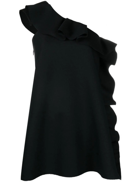  Msgm Ruffle-trim Asymmetric Minidress - Black 