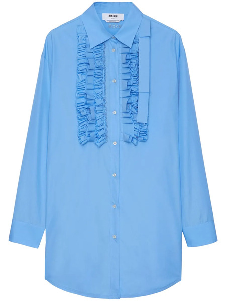  Msgm Ruffled Poplin Mini Dress - Blue 